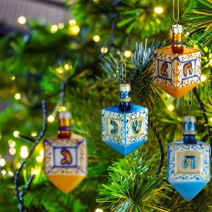 4 Pieces Hanukkah Ornaments Jewish Glass Dreidel Ornaments Hanukkah Decorations for Christmas Tree Wall Home Door Wreath Hanging