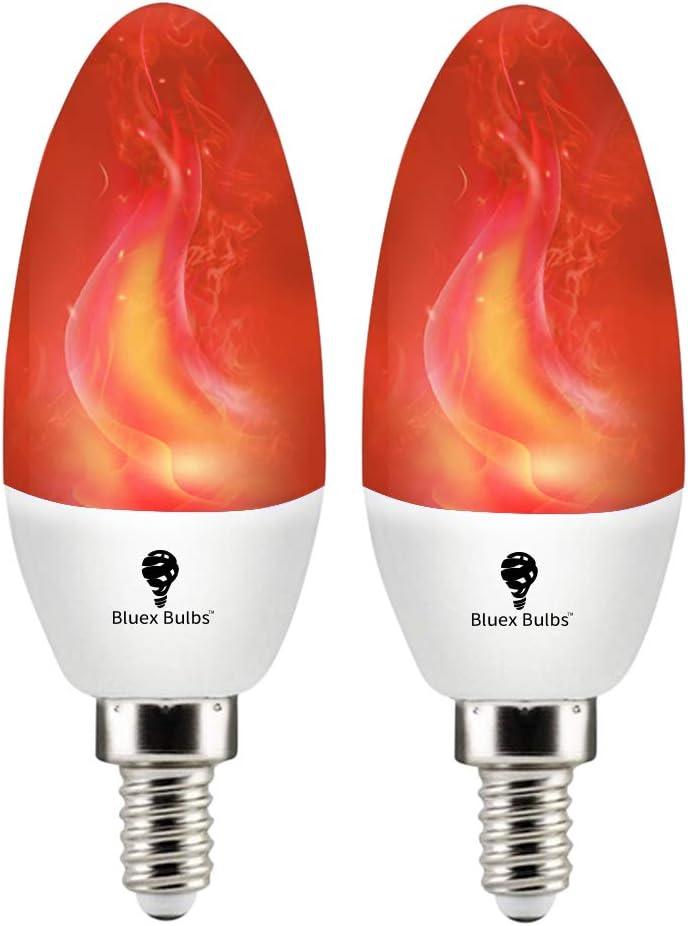 2 Pack E12 Flame Bulb LED Red Fire Bulbs - Decorative Flickering Bulbs 3 Mode 3W Candelabra Candle Red Light Bulb for Chandelier Vintage Lighting Halloween Bulbs, Hotel, Party