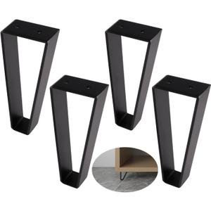 Osring 8 Inch Trapezoid Furniture Legs 4pcs, Solid Steel Furniture Hairpin Leg for Side Table, TV Stand and Cabinet, Black