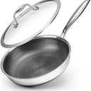 10.5 inch Frying Pan Nonstick with Lid, 2.5 Qt Deep Non Stick Stainless Steel Sauté Pan Skillet, Dishwasher and Oven Safe, Compatible with All Cooktops