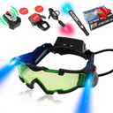Kids Night Vision Goggles Spy Kit, 5 Pcs Spy Gear Toys Set, Cool Night Mission Goggles with Flip-Out Light/ Invisible Ink Pen/ Ear Light/ Motion Alarm/ Frisbee Shooter, Gifts for Kids 5-12 Boys Girls