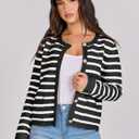 ANRABESS Women Striped Cardigan Sweaters Button Down Cropped Knit Lady Jackets Coat 2025 Fall Outfits Trendy Clothes (Large, Black White Stripe)