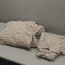 Taupe/White Plaid Ruffle Duvet Cover Twin Size,100% Washed Cotton 3 Pcs Vintage Checkered Chic Gingham Bedding Set Comforter Cover Set