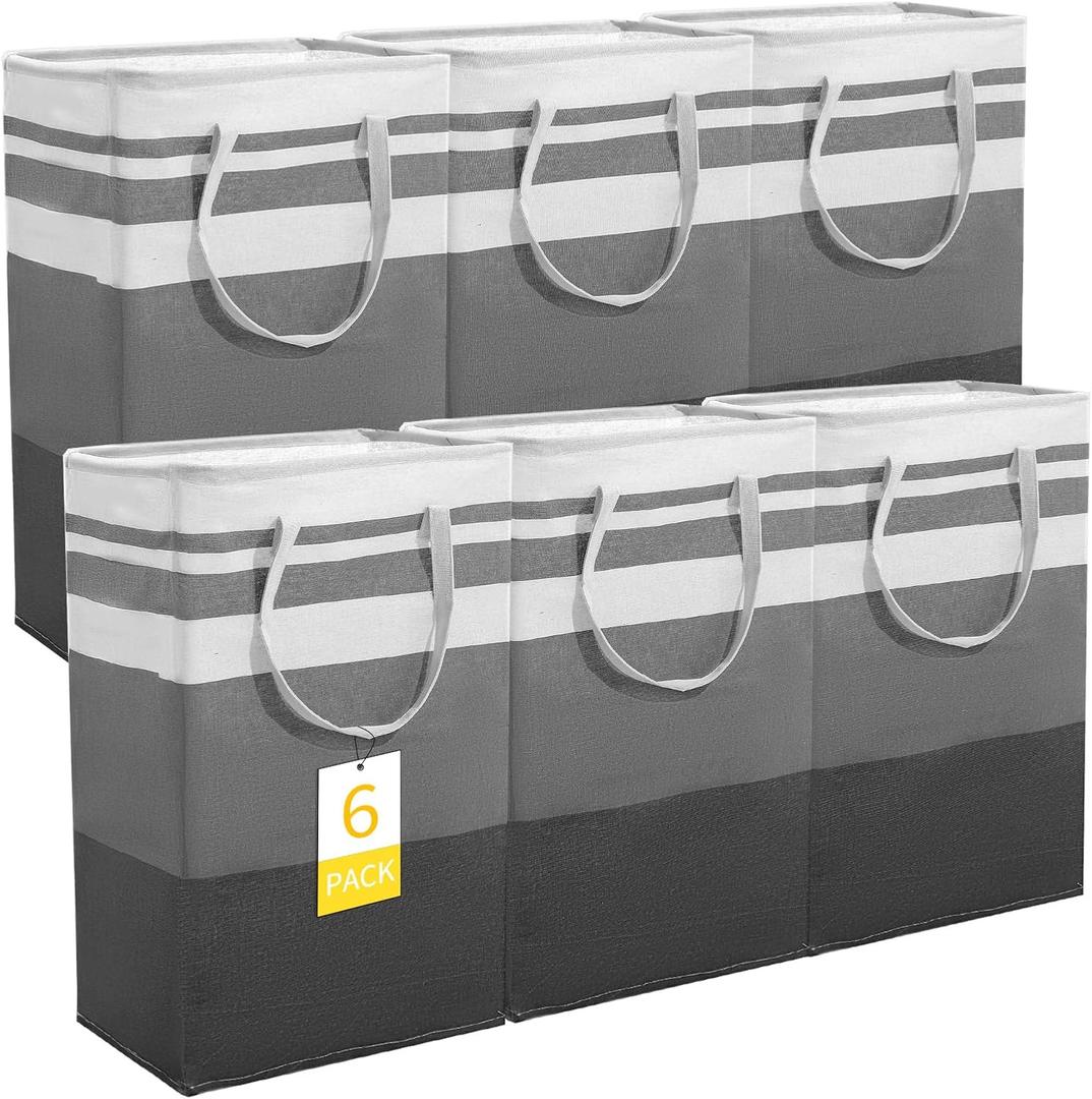 6 Pack Laundry Hamper Freestanding, Large Laundry Basket, 75 L Collapsible Tall Clothes Hamper with Easy Carry Handles for Clothes, Towels in the Family and Dorm, Gradient Grey