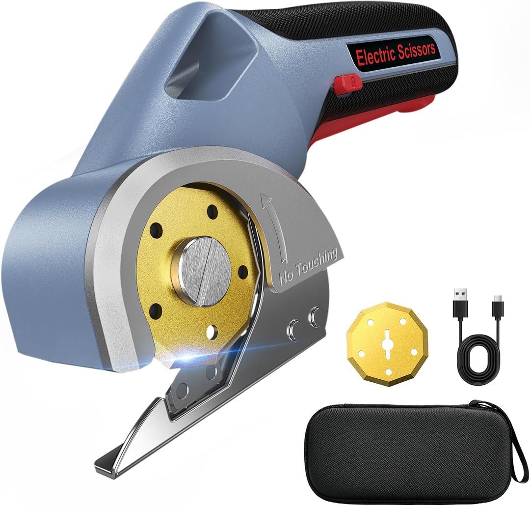 2025 Upgrade 4V Cordless Cutting Tool, Cardboard Cutter with 2 Titanium Blades, 2000mAh Battery, Electric Chop Saw for Fabric, Cardboard, Leather, Carpet - Glacier Blue