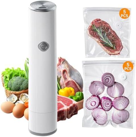 THETCHRY Vacuum Sealer, Handheld Compact Vacuum Sealer, Vacuum Pump for Food Fresh & Save Meal Prep Sous Vide, Portable Cordless Vacuum Machine, with 10 Reusable Vacuum Bags