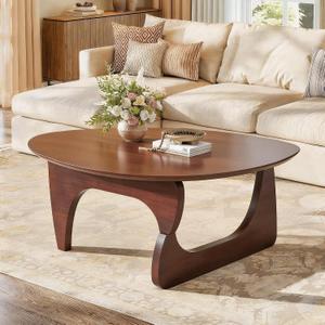 Mid Century Modern Coffee Table for Living Room, Solid Wood Triangle Vintage Center Table 34.3in - Walnut Finish with Sturdy Wooden Base, Easy Assembly, for Small Spaces,Corner