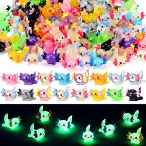 WLEAD 48PCS Mini Resin Axolotl Miniature Figurine - 16 Colors (8 Glow in The Dark & 8 Non-Luminous) 3 Pieces per Color, Mini Plastic Animals for Aquarium, Garden Micro Landscape, DIY Dollhouse Decor