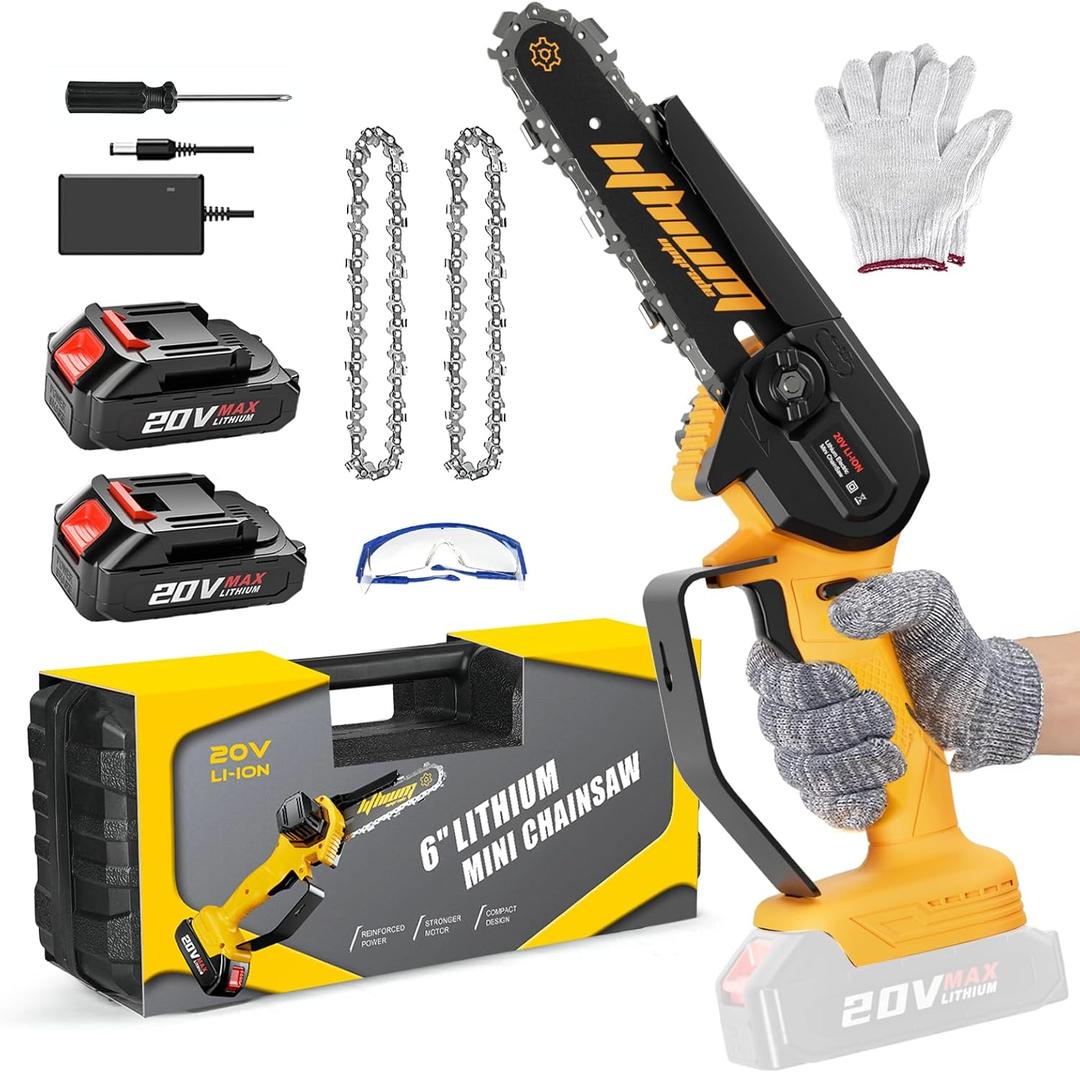 Mini Chainsaw 6 Inches, 2 Chains, 2 Batteries, One-handed Mini Chainsaw, Suitable For Garden, Garden, Branches, Wood
