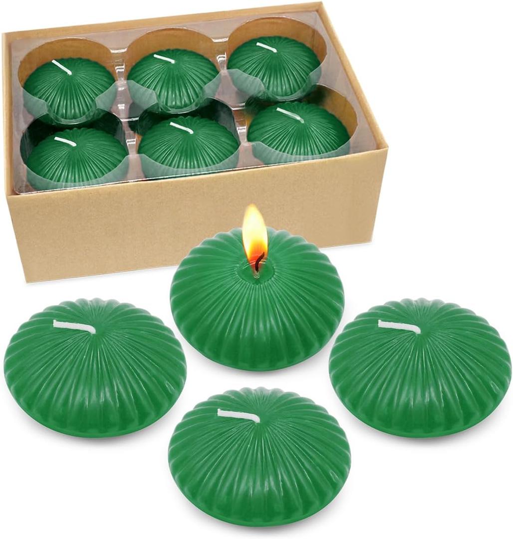 2 x 12 Pack 3 Inch Green Floating Candles, 10 Hour Unscented Dripless Tealight Candles for Cylinder Vases, Centerpieces at Wedding Party Pool Holiday - Wavy Float Candle