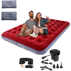 Queen Size Double Camping Air Mattress Bed with Air Pump,Inflatable Mattress,80"x 60"Thickened Portable Blow Up Air Mattress,Travel Sleeping Bed Pad for Camping Home Hiking