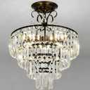Black Crystal Chandeliers,4 -Lights Modern Crystal Chandelier for Dining Room,4 Tiers Small Chandeliers for Living Room Bedroom Kitchen Entryway E12 Base