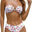 ANRABESS Bikini Sets for Women Bandeau O Ring 2 Piece Swimsuit Floral Halter Tie Back Bathing Suit 2026 Summer Beach Swimwear (Small, Red Blue Floral)