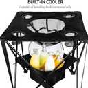 OVENTE Collapsible Folding Camping Table with Insulated Cooler, 4 Cup Holders, Food Basket and Travel Bag, Portable Tailgating Table for Fishing, Outdoor Barbecue or Beach Parties, Black POTC0014B, 22 inches x 22 inches x 25 inches
