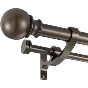 Double Curtain Rods with Aluminum Bouquet Brackets and Round Finials,Dark Bronze Curtain Rods for Windows 48 to 86 inch,1-Inches Front and 5/8 Inches Back Double Window Drapery Rod