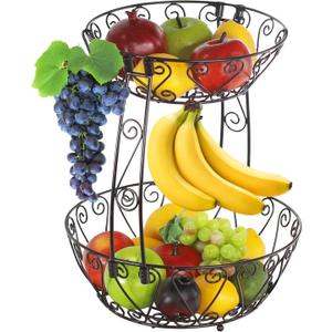 Simple Houseware 2-Tier Countertop Fruit Basket Bowl Storage, Bronze