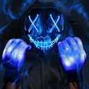 Max Fun Halloween Mask Glowing Gloves for Halloween Costume Cosplay Party Led Light Up Scary Masks for Halloween Party (B- Blue)
