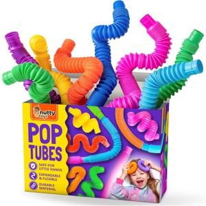 Nutty Toys Pop Tubes - Large 4-Pack Sensory Toys - Creative STEM Learning for Kids & Toddlers - Connect & Pop! Top ADHD Autism Fidget 2026, Best Boy & Girl Valentines Day and Easter Basket Gifts Idea