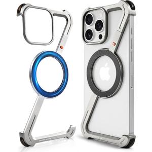 OATSBASF Minimalist Phone Case Compatible with iPhone 16 Pro 6.3", [Compatible with Magsafe] Aluminum Metal Frameless Design Bumper Z Case, Protective Shock Grade Shell, Natural Titanium