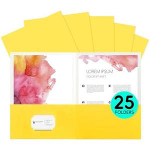 Pack of 2 pmybupo 25Pcs Yollow Folders with Pockets-2 Pocket Folders for Documents,Cute Paper for Filing Cabinet,School,Office,Resume Portfolio