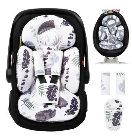 TinlyFinly Newborn Car Seat Insert, Head and Body Support, Reversible Infant Insert Compatible with Baby Carseat, Stroller, Mamaroo Swing, Rocker, Bouncer. Baby Car Seat Cushion - Blue Leaf