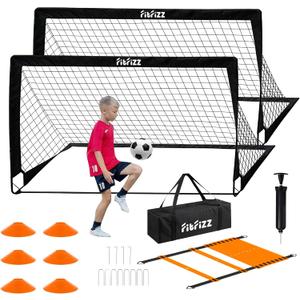 Soccer Goal, Soccer Goals for Backyard, 6x4ft Portable Pop Up Soccer Net Set, Soccer Training Equipment with Soccer Ball, Ladder and Cones