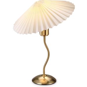 Small Pleated Table Lamp, Bedside Table Lamp for Bedroom, Night Stand Light Lamp with Fabric Shade, Morden Mini Lamp, Decor Desk Light for Living Room, Kids Room, Dorm, Home, Office, Nursery (Gold)