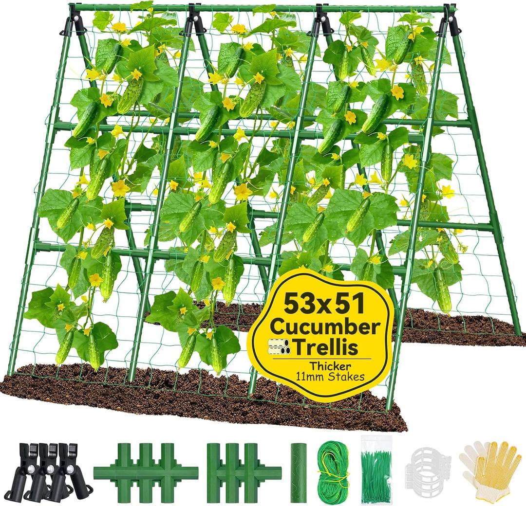 53x51 Inch Cucumber Trellis for Raised Bed, Adjustable A-Frame Garden Trellis for Climbing Plants Outdoor with Climbing Net, Meal Plant Trellis for Vegetables Pea Bean Tomato Grape Squash