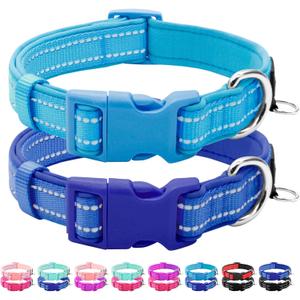 azuza 2 Pack Neoprene Padded Dog Collar for Medium Dogs, Reflective Dog Collar with ID Tag Ring, Adjustable Safe and Comfy Dog Collars,Royal Blue/Sky Blue,M