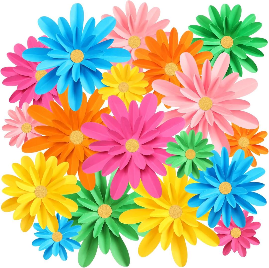 MotiMind 18 Pcs Paper Flowers Decorations for Wall DIY Flower Bulletin Board 3D Fiesta Paper Floral Backdrop Decoration for Photo Backdrop Classroom Back to School Party(Rainbow Color)