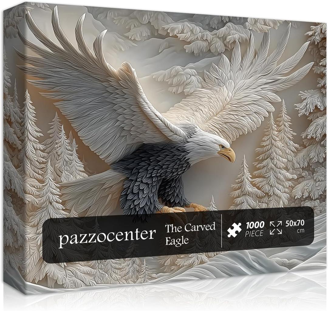 The Carved Eagle Jigsaw Puzzle 1000 Pieces, Majestic Bald Eagle Bird Puzzles for Adults,White Forest Art Nature Puzzle Animal, Unique Challenging Impossible Hard Puzzles
