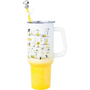 Silver Buffalo Peanuts Featuring Charlie Brown, Snoopy, Woodstock, Lucy, Sally, Linus, and More Stainless Steel Tumbler with Handle and Straw, Fits in Standard Cup Holder, 40 Ounces