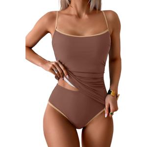 Eomenie Women's Tankini Swimsuits Two Piece Tummy Control Bathing Suit Color Block Slim Swimwear with High Waisted Bottom (XX-Large)