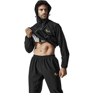 Zipper Sauna Suit with Hood - Ultimate Sweat Suit for WeightLose, Men's Sauna Suit | Intense Workout Gear for Men (Large, Black Jacket&pants)