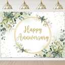 Sensfun 7x5ft Happy Anniversary Backdrop Sage Green Eucalyptus Wedding Anniversary Party Decorations Greenery Marriage Memorial Day Cheers to 10 Years 25th 40th 50th Wedding Day Banner