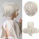 HOOJIH Ponytail Extension, Claw Clip in Straight Messy Hair Bun 9 Inch Short Ponytail with Bendable Metal Wire Hair Pieces for Women Fake Hair Bun DIY Styles - Platinum Gray with Blonde Mixed