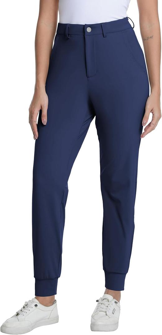 Women's Golf Joggers Pants with Belt Loops Stretch Travel Work Slacks Business Ankle Dressy Casual Sweatpants (Blue, S)