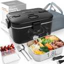Electric-Lunch-Box-Heated-Food-Warmer 100W Heating Lunchbox for Adults 1.8L Portable Food Heater for Work/Car, 12V/24V/110-230V Lonchera Elctrica Porttil with Fork Spoon (Black)