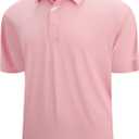 Esabel.C Jacquard Golf Shirts for Men Moisture Wicking Short Sleeve Performance Dry Fit Active Men's Polo Shirts (X-Large, Pink Stripe)