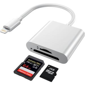 2 x SD Card Reader for iPhone (Lighting), Plug and Play Memory Card Reader, Portable Trail Digital Camera Accessories, Supports SD and TF Card MicroSD Card Adapter for iPad No App Required (3.94inch)