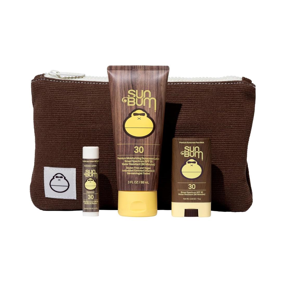 Sun Bum Road Tripper - Travel Sized Sun Care Pack with Sunscreen Lotion, Face Stick, and Lip Balm - SPF 30 Broad Spectrum UVA/UVB Protection - Hawaii 104 Act Compliant - TSA Friendly