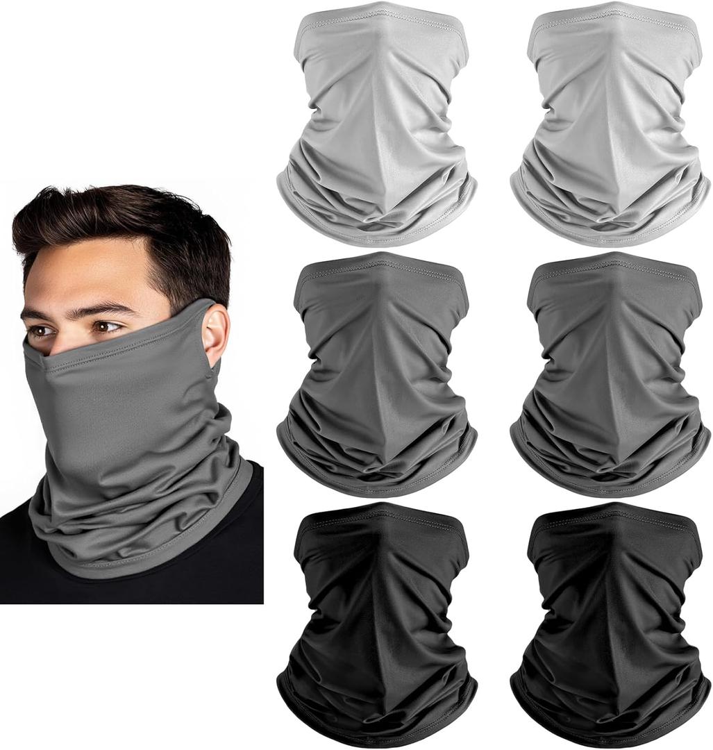 HONGTEYA 6 Pack Summer Neck Gaiter, UV Protection Cooling Face Mask Breathable Bandana Head Scarf Face Cover for Men Women
