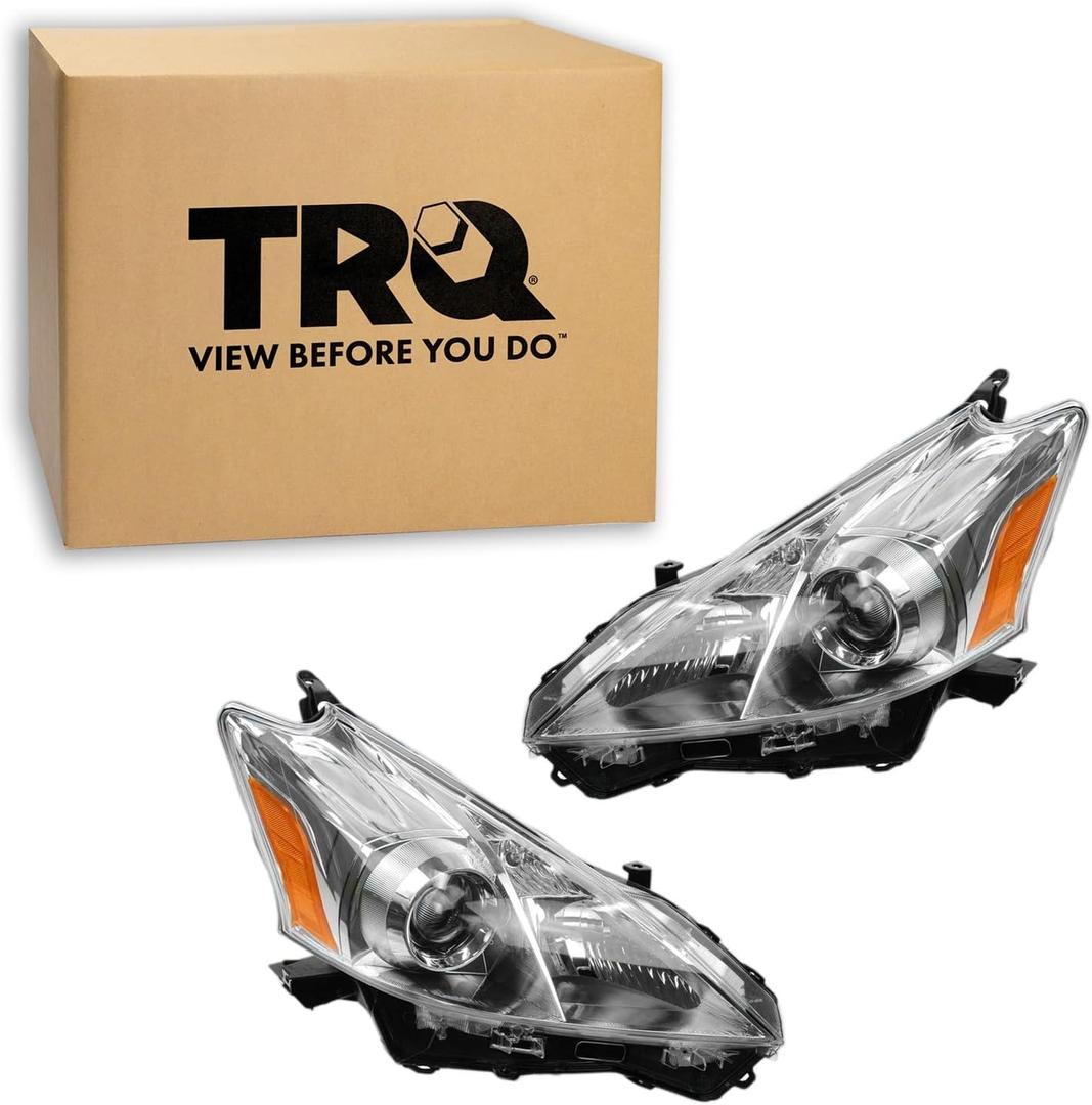 TRQ 2 Piece Headlight Assembly Set Driver & Passenger Side Compatible with 2012-2014 Toyota Prius V TO2518137 TO2519137