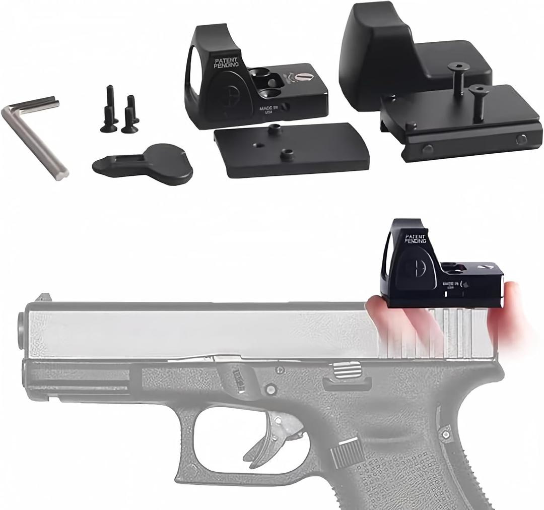 GOTICAL CNC-Machined Fiber Optic Set Front & Rear Handgun Sights for Glock Pistols Standard Models (Mini Red Dot Sight)