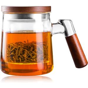 Glass Tea Cup with Infuser and Lid, Borosilicate Glass Tea Infuser Mug, 18.6oz/550ml, Microwave & Dishwasher Safe, Teacup with Filter for Loose Leaf Tea, Gift for Family (T1)