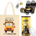 4 Pcs School Bus Driver Gifts Appreciation Gifts for Women Men 12 oz Stainless Steel Bus Driver Tumbler and Lids Funny Canvas Bag Keychain Socks(Black Gray,Normal Tumbler)