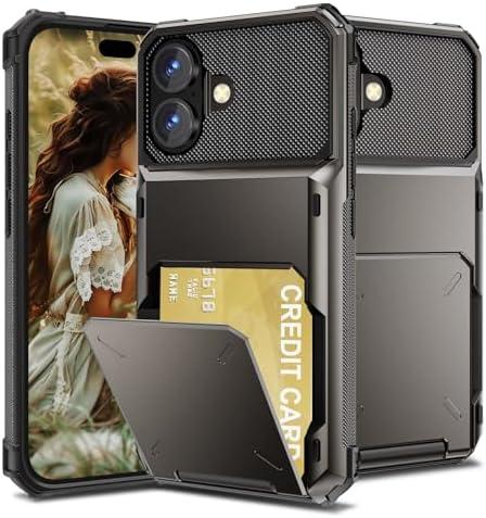 AFGHOA for iPhone 16 Case Wallet, 5 Credit Card Holder Case for Women Men, Flip Wallet Hidden ID Slot Shockproof Cover,Dual Layer TPU Hard Shell Heavy Duty Protection Bumper Case for iPhone 16 6.1