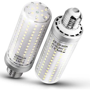 1.77*5.90inch Big E26 LED Bulbs 20W LED Corn Light Bulbs 200 Watt Equivalent 3000 Lumen 6000K Daylight White for Outdoor Home attic Corridor Garage Warehouse Candelabra Ceiling Fan LED Bulbs, 2 Pack
