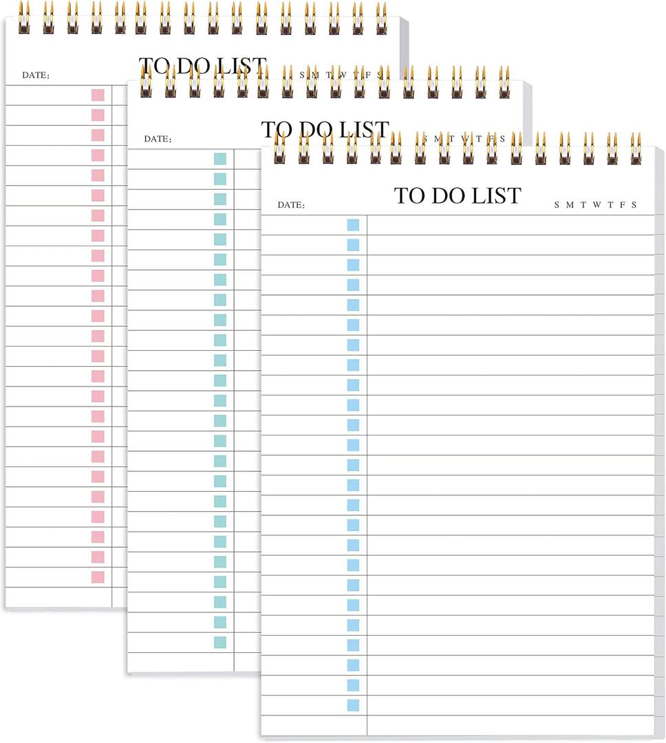 To Do List Notepad 3 Pack, Undated Daily Planner Notepad With To Do List Notebook Checklist Planner Spiral Waterproof Notepad for Office Supplies, School Planner, 52 Sheets/Pack, 5.5"*8.3" A5 Size