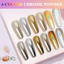 2 x Gold Silver Chrome Nail Powder, 6 Colors Holographic Unicorn Iridescent Nail Chrome Powder, Metallic Mirror Effect Light Gold Champagne Chrome Powder Palette Pigment Glitter for Nail Art